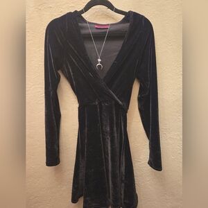 Black Velvet Wrap Dress• Witchy Dark Academia Mini • Long Sleeve Soft Goth